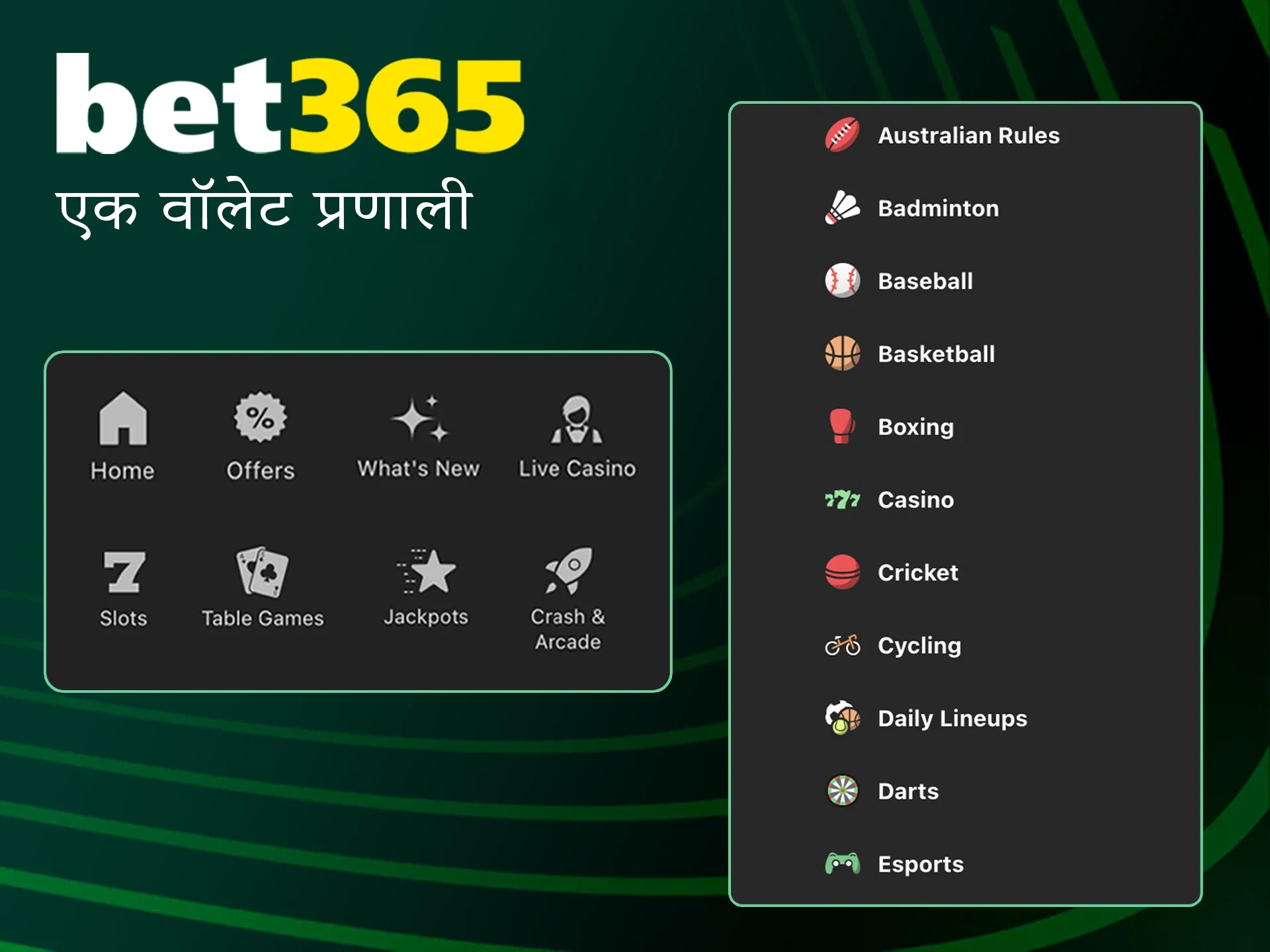 Bet365 पर खेल, कैसीनो और अन्य पर दांव लगाने के लिए एक खाते का उपयोग करें।