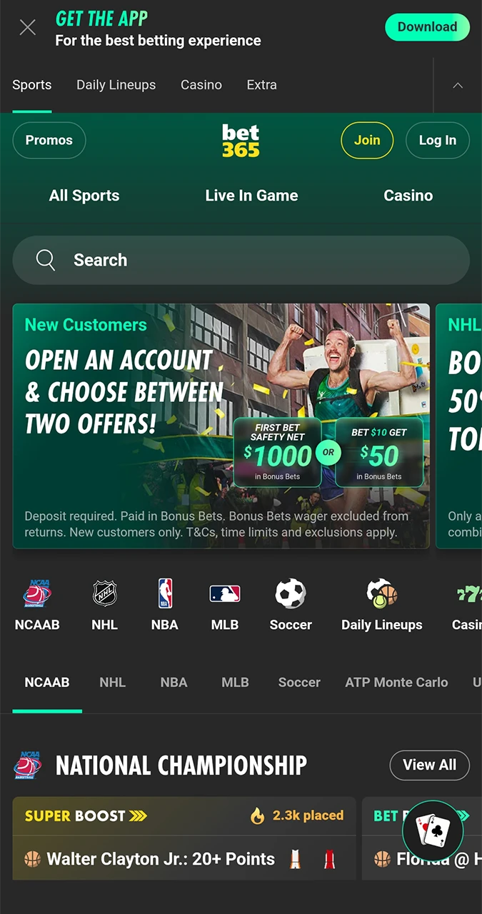 Select the drop down box to start downloading the Bet365 app.