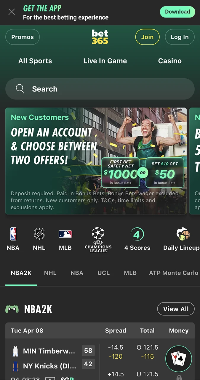 Familiarise yourself with the interface and find the button to download the Bet365 app for iOS devices.