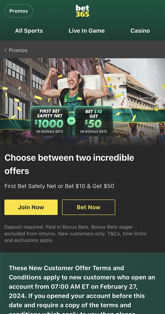 Choose the bonus that suits you and is available to you when you make your first deposit at Bet365.