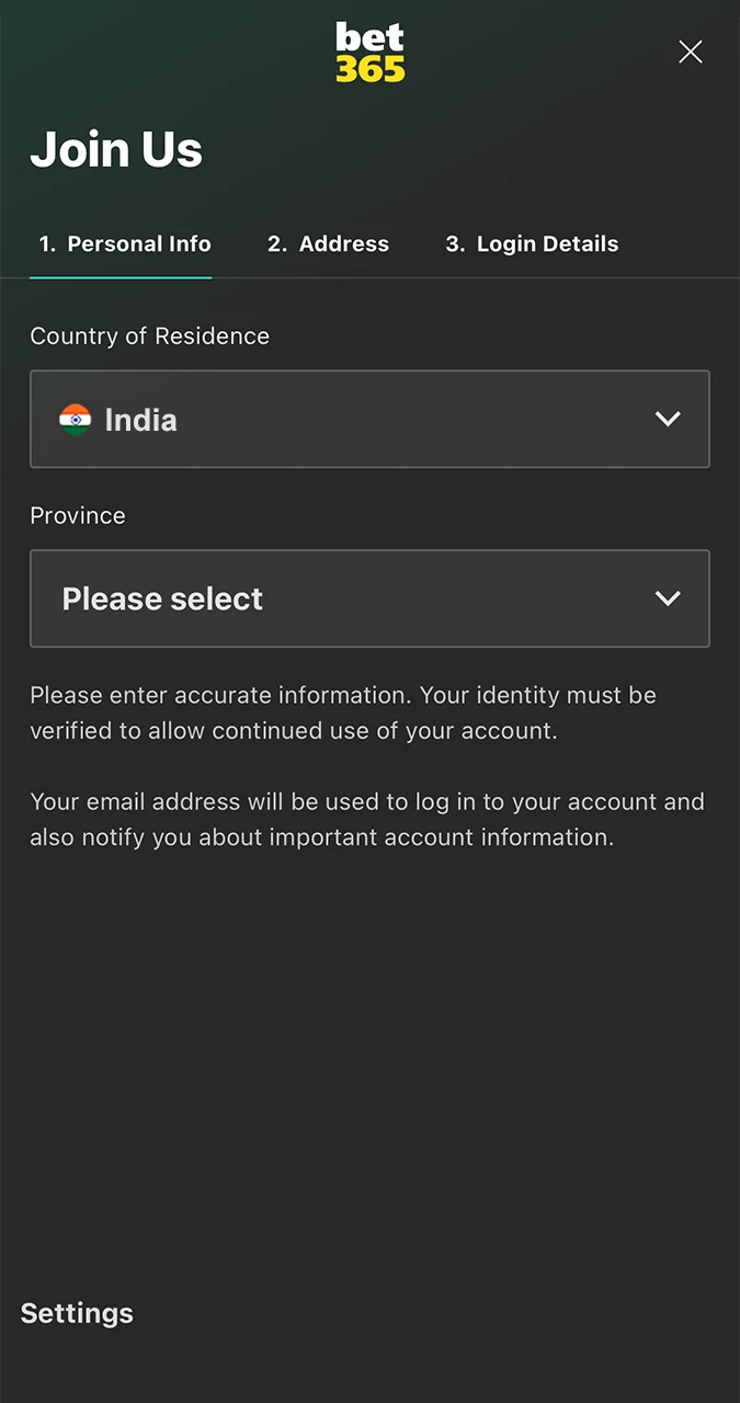 Be careful when registering and only enter valid details to claim your Bet365 bonus.
