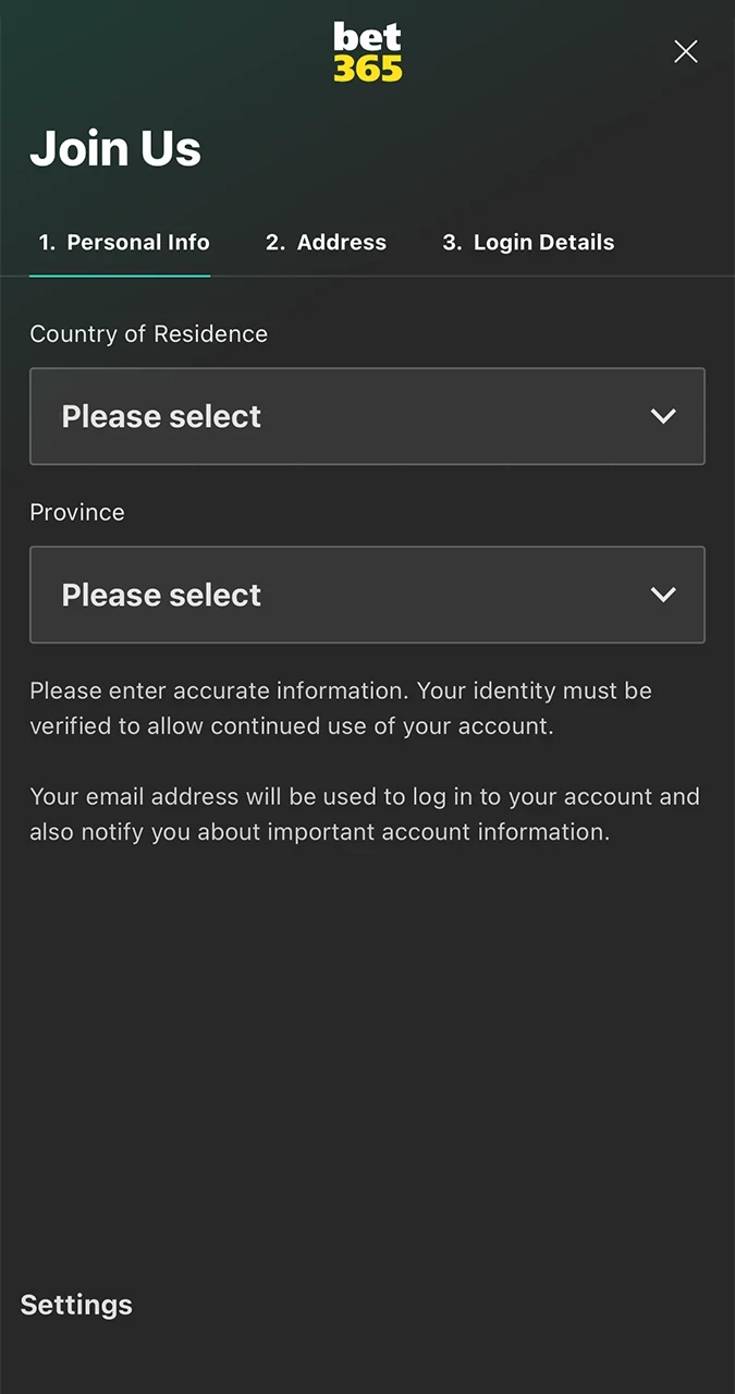 Be careful when registering and only enter valid details to claim your Bet365 bonus.