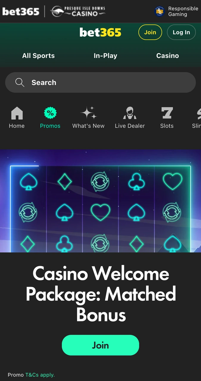 Explore the possible types of games available at Bet365 Casino.