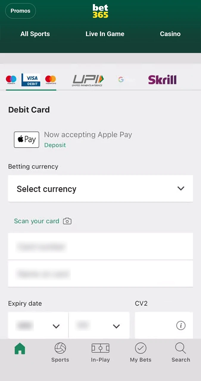 Make your Bet365 deposit using a payment method that is convenient for you.