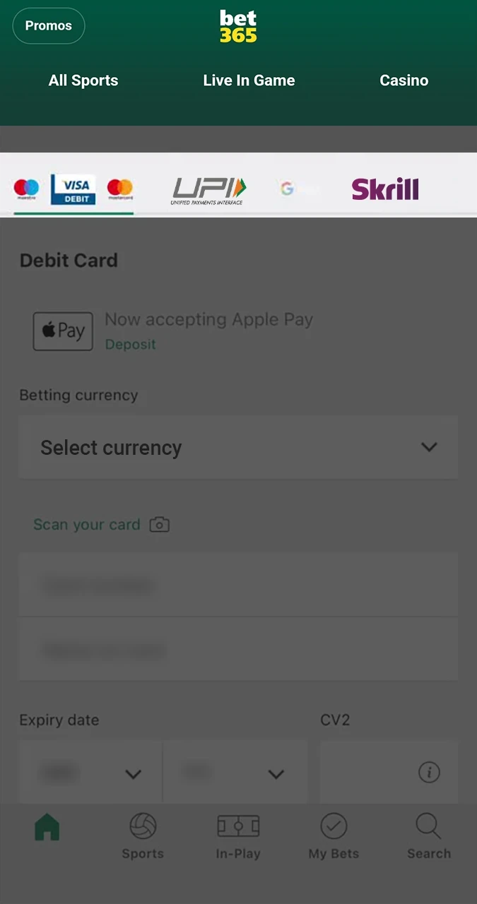Familiarise yourself with Bet365 deposit methods and their limits.