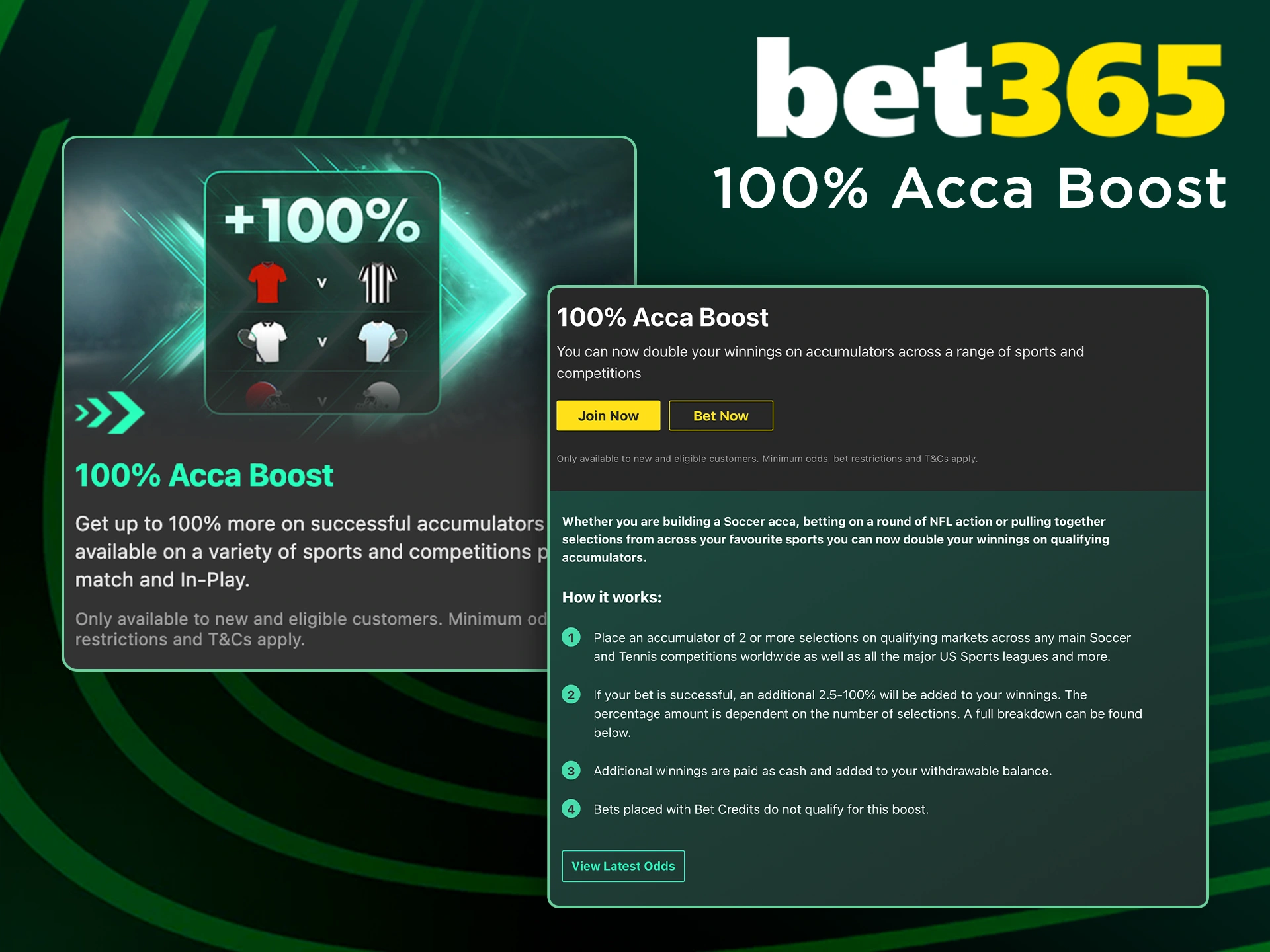 Acca Boost bonus is waiting for you to bet at Bet365.