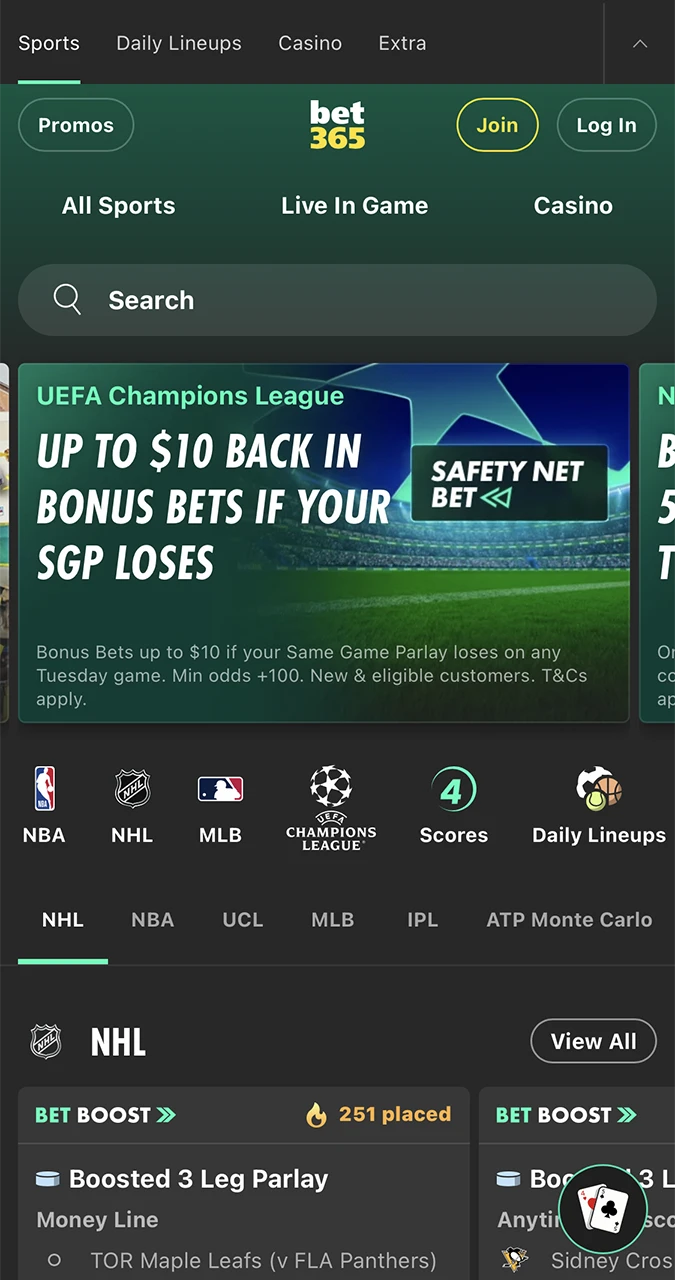 Home page on the Bet365 website.
