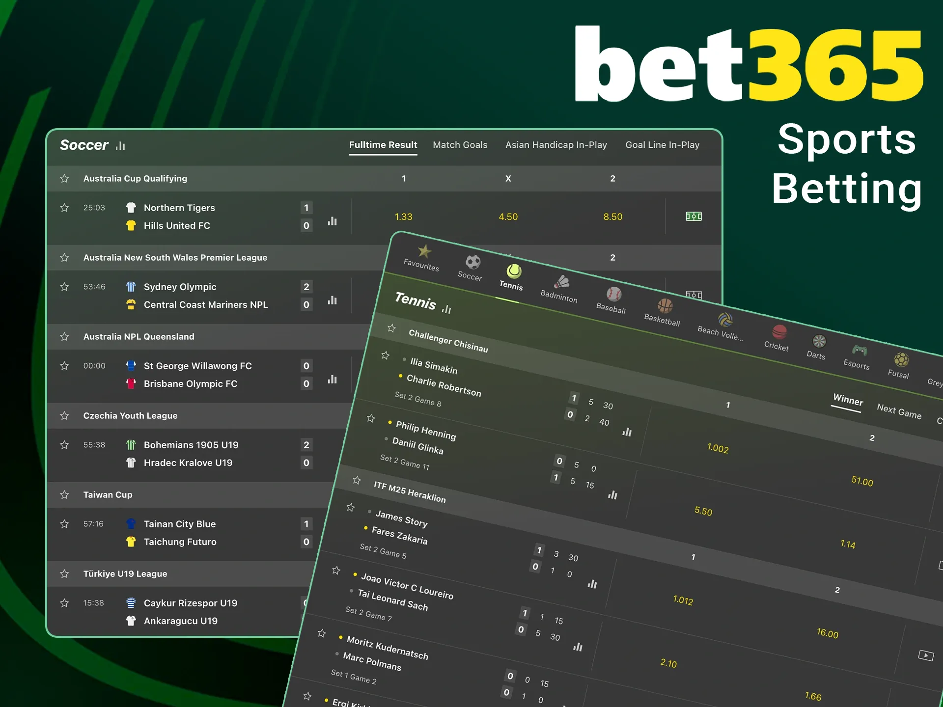 Place bets on your favorite sports at bet365 and win.