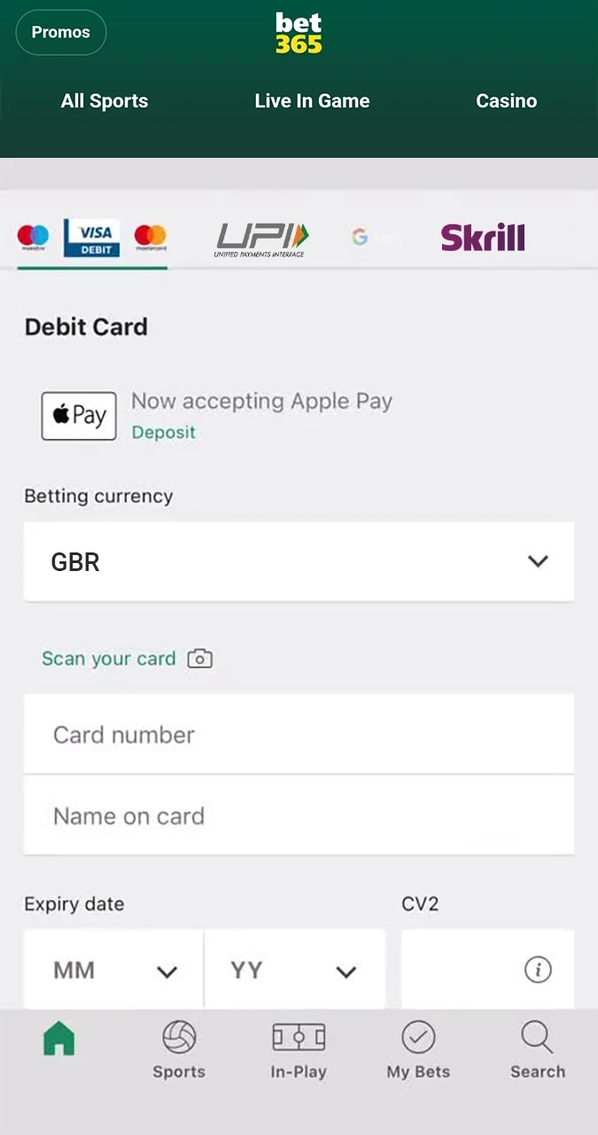 Bet365 में जमा करने के लिए एक अनुकूल और सुविधाजनक विधि निर्धारित करें।
