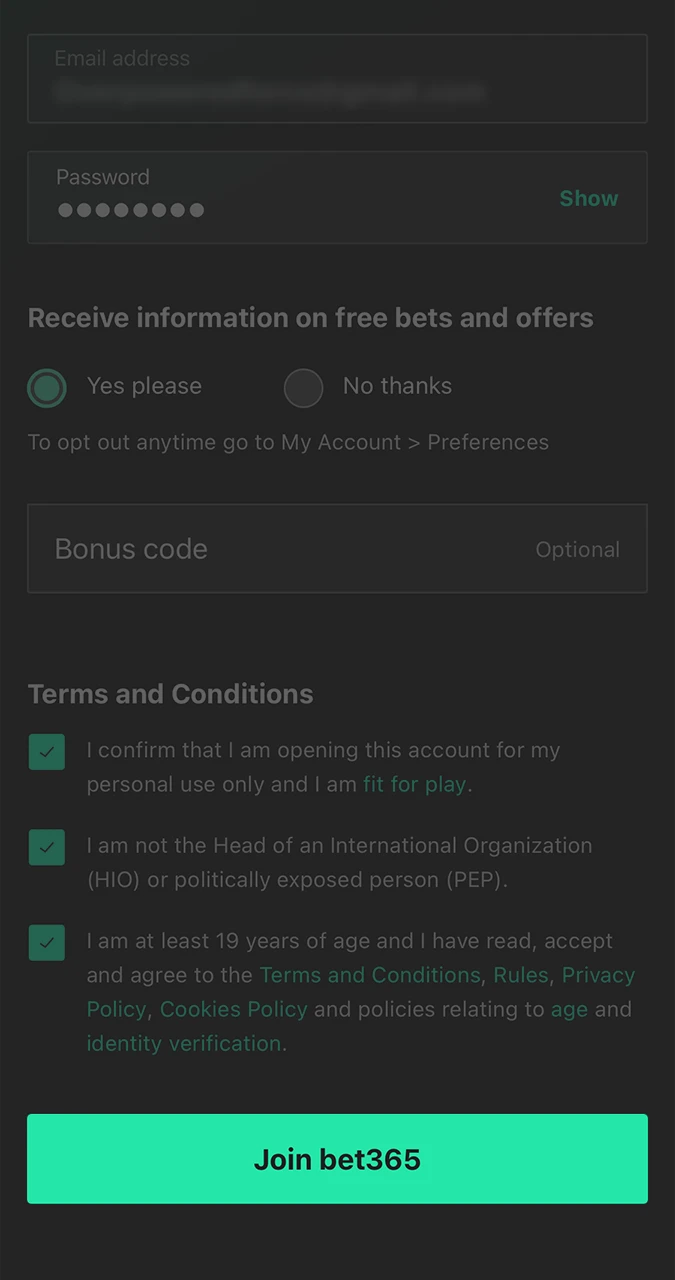 Complete your registration and start watching matches and betting at Bet365.
