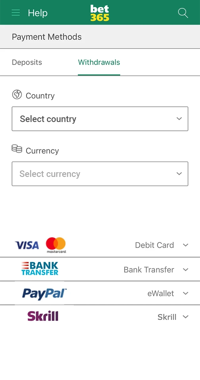 Find out more about Bet365 withdrawal options and methods.