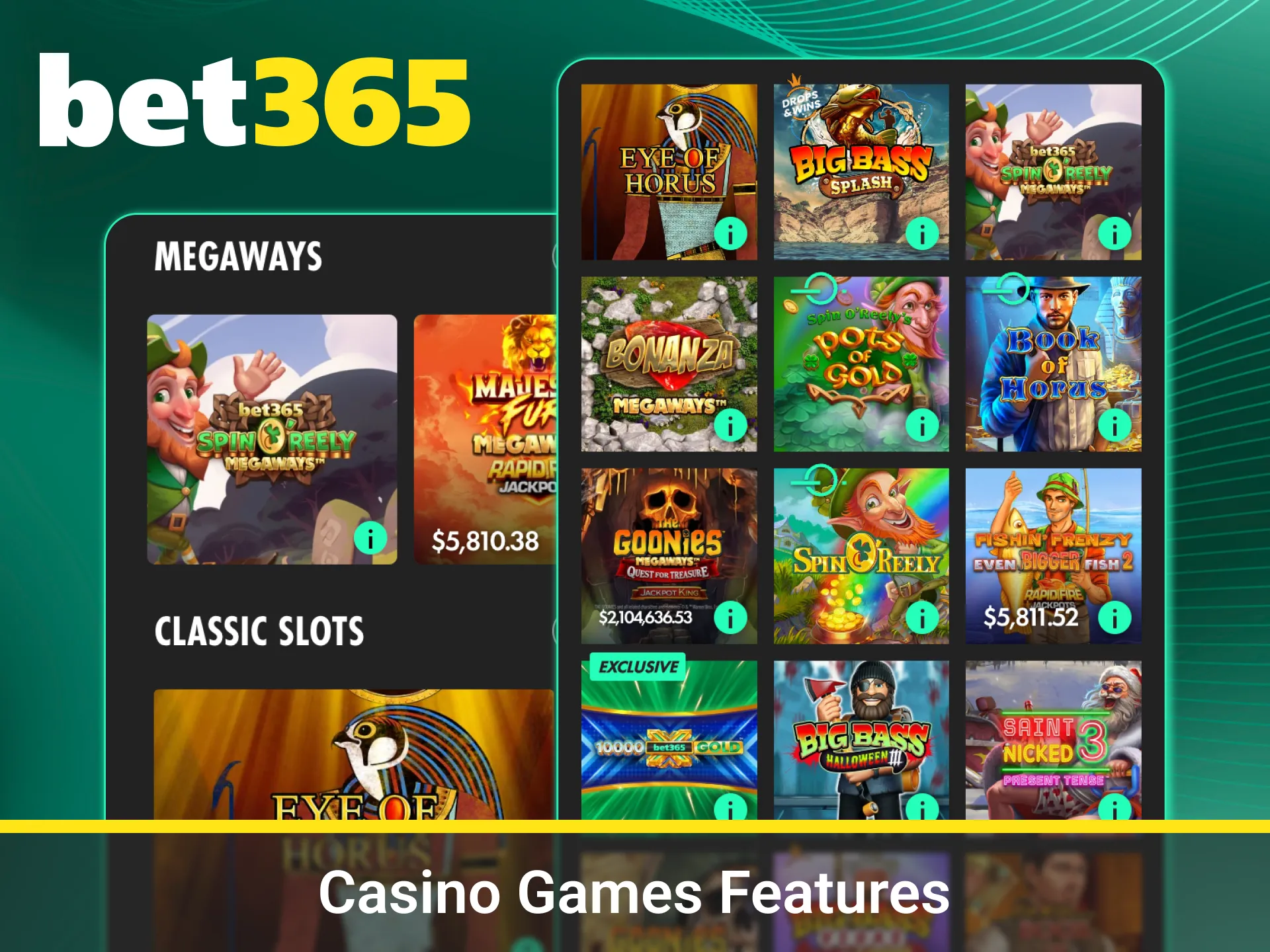 Discover casino features and play on Bet365 today.