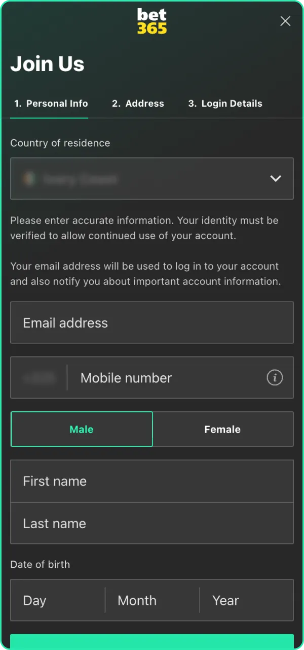 Register easily inside Bet365 app and start today.