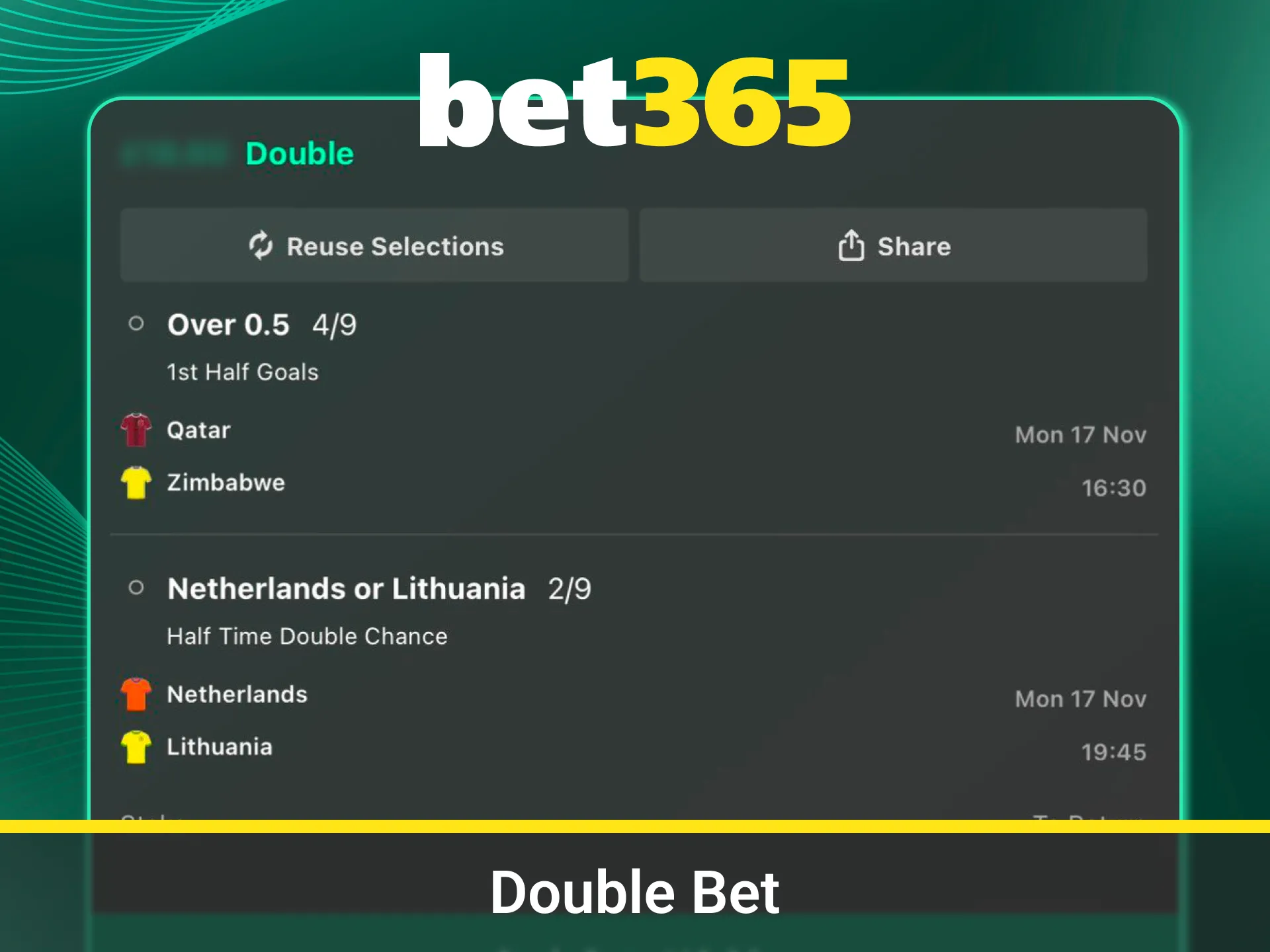 Increase chances with double bets on Bet365 today.